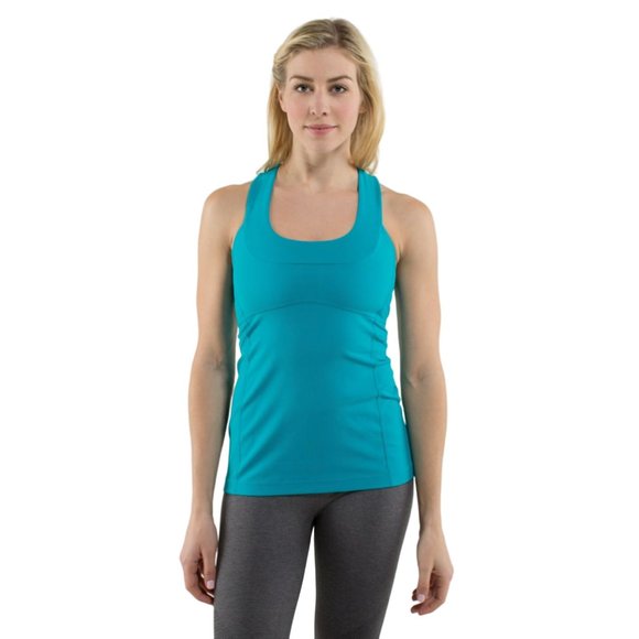 lululemon athletica Tops Lululemon Teal Racerback Workout Scoop Neck Tank With Builtin Bra